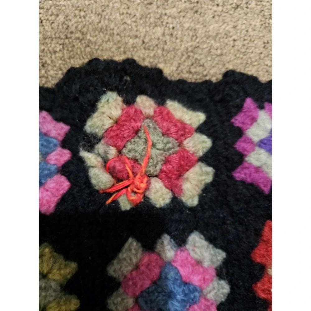 Handmade Crochet‎ Granny Square Throw Blanket Non-Standard Multicolor Vintage